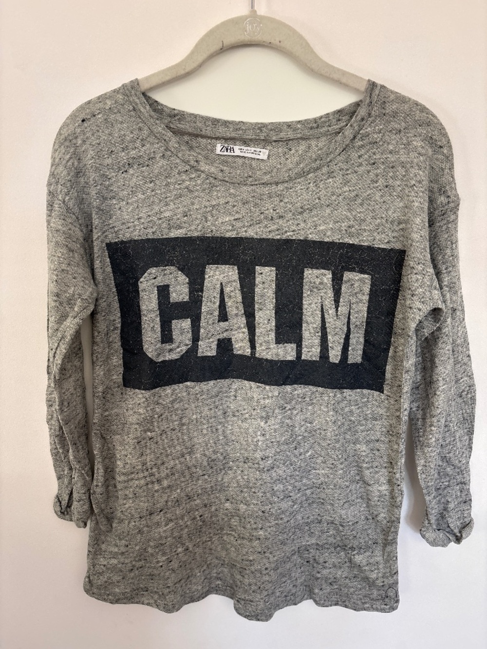 NWOT Zara CALM Graphic T-Shirt Small Gray Crewneck Minimalist Tee